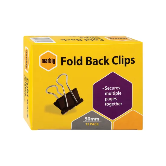 Marbig Fold Back Clips 50 mm – Pack of 12