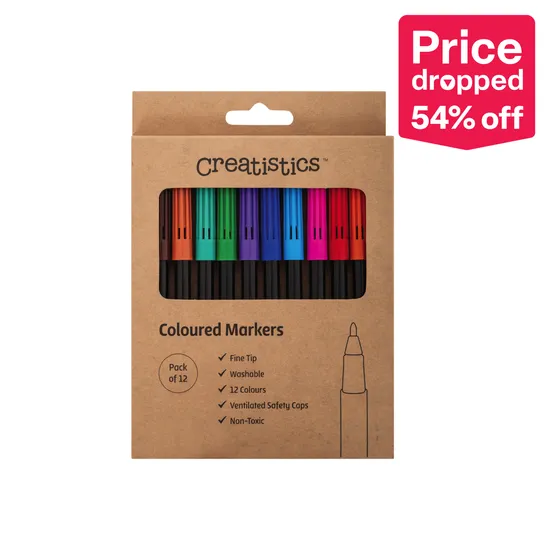 Creatistics Fine Tip Coloured Markers - Pack of 12