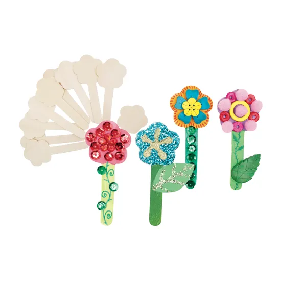 Wooden Flower Paddle Pop Sticks - Pack of 10