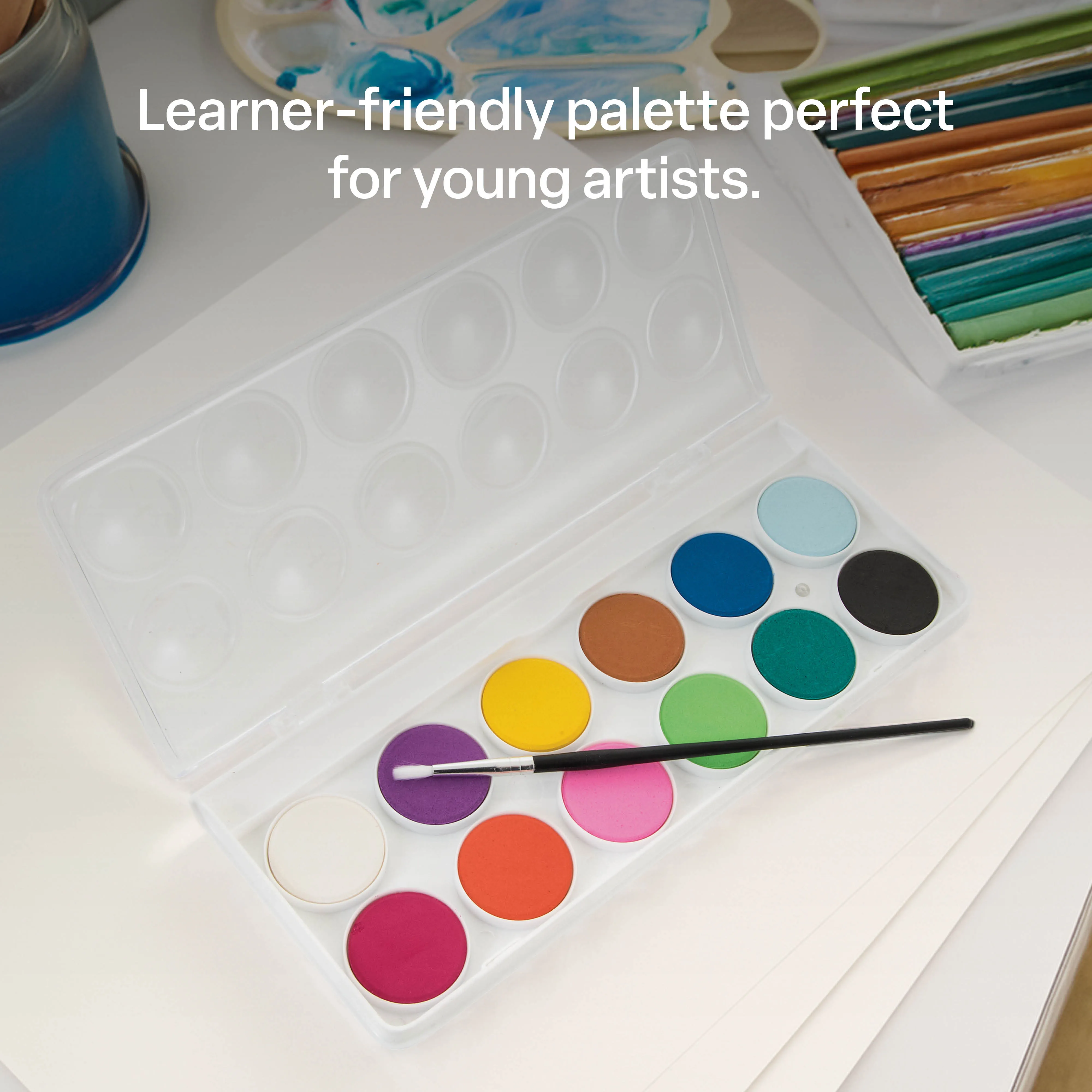 12-Disc Watercolor Paint Set With Palette Case & Brush - Kids Art Supplies