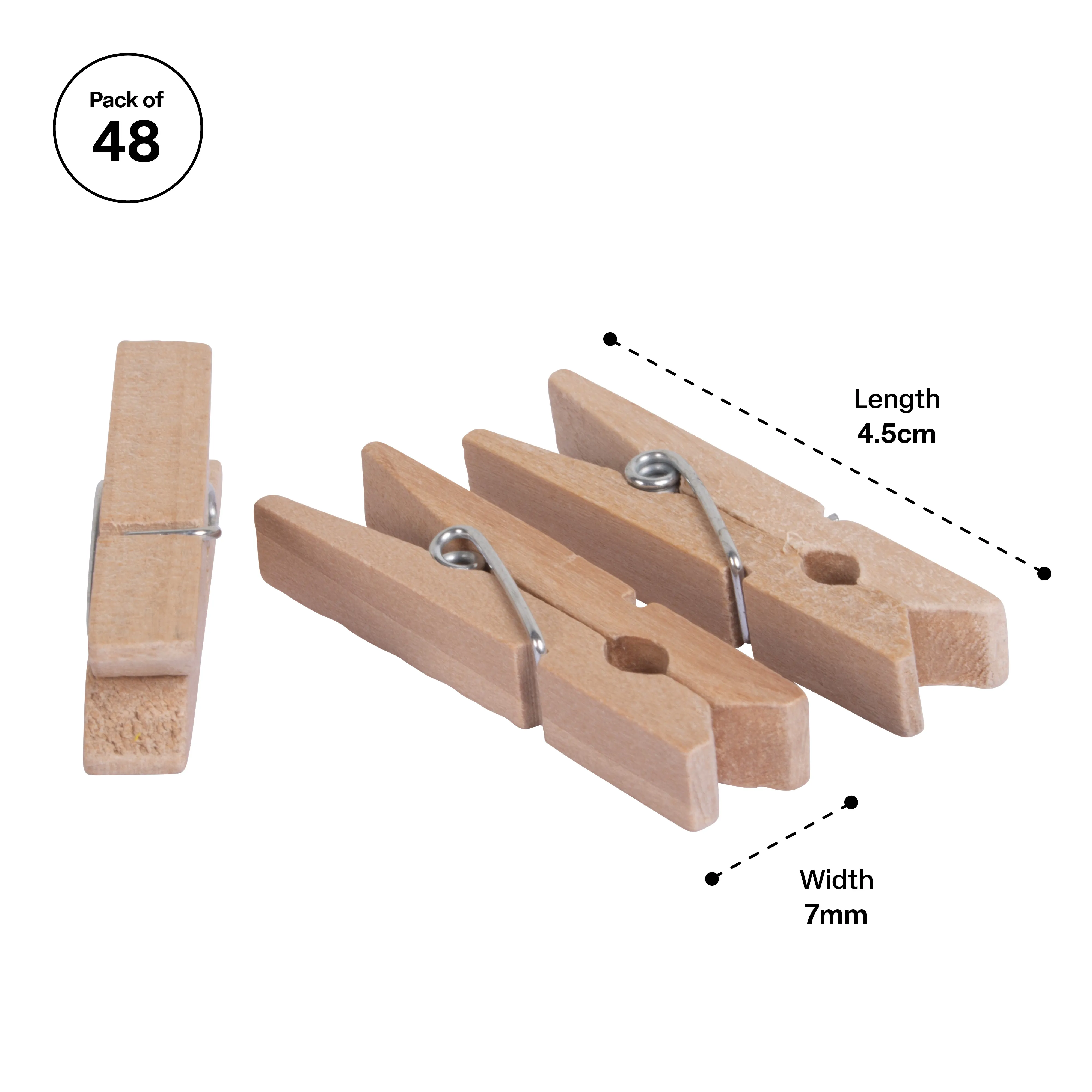 Mini Wooden Natural Pegs 4.5 cm - Pack of 48