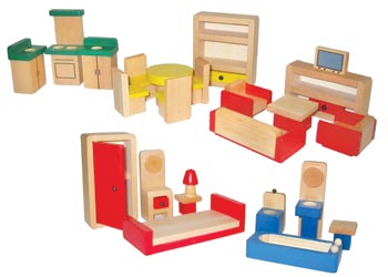 Wooden Doll House Furniture 26 Pieces