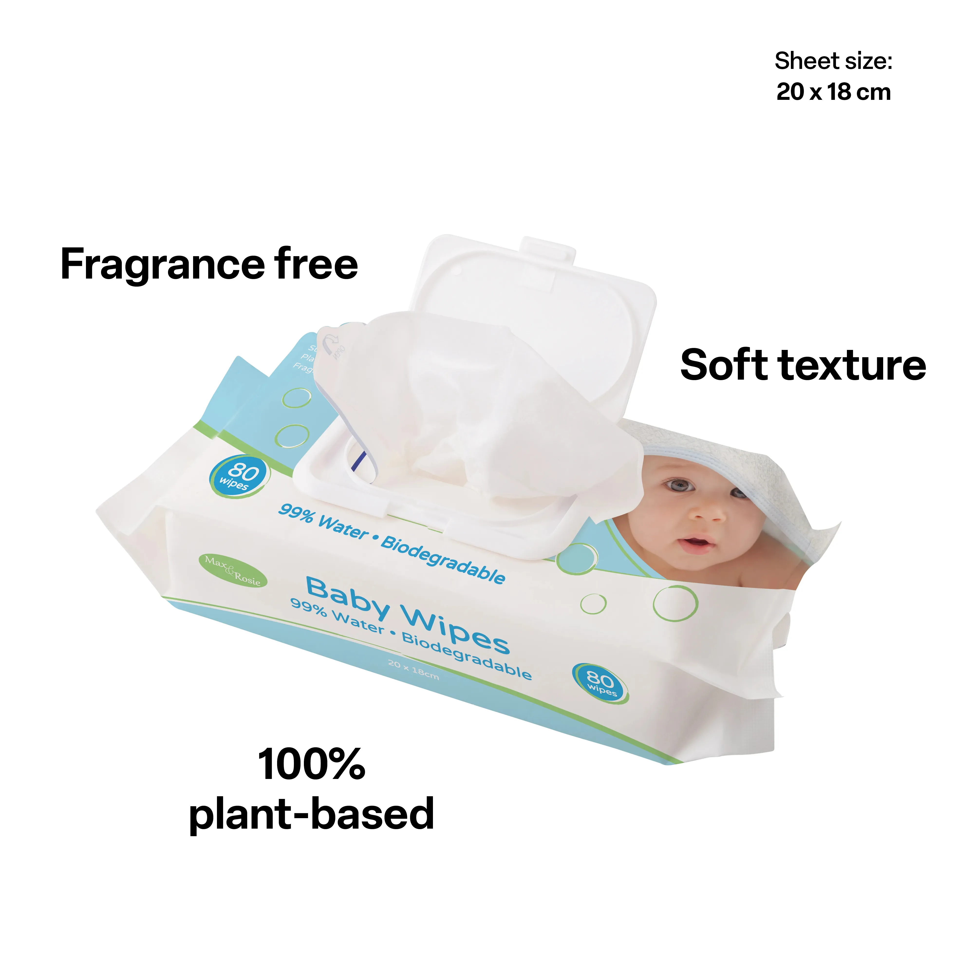 Max Rosie Water Wipes 12 x Pack of 80