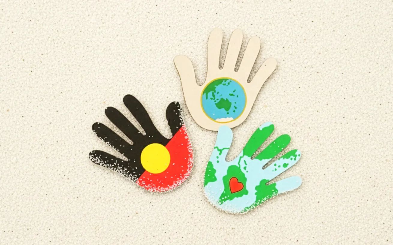 Cardboard hands showing different illustrations