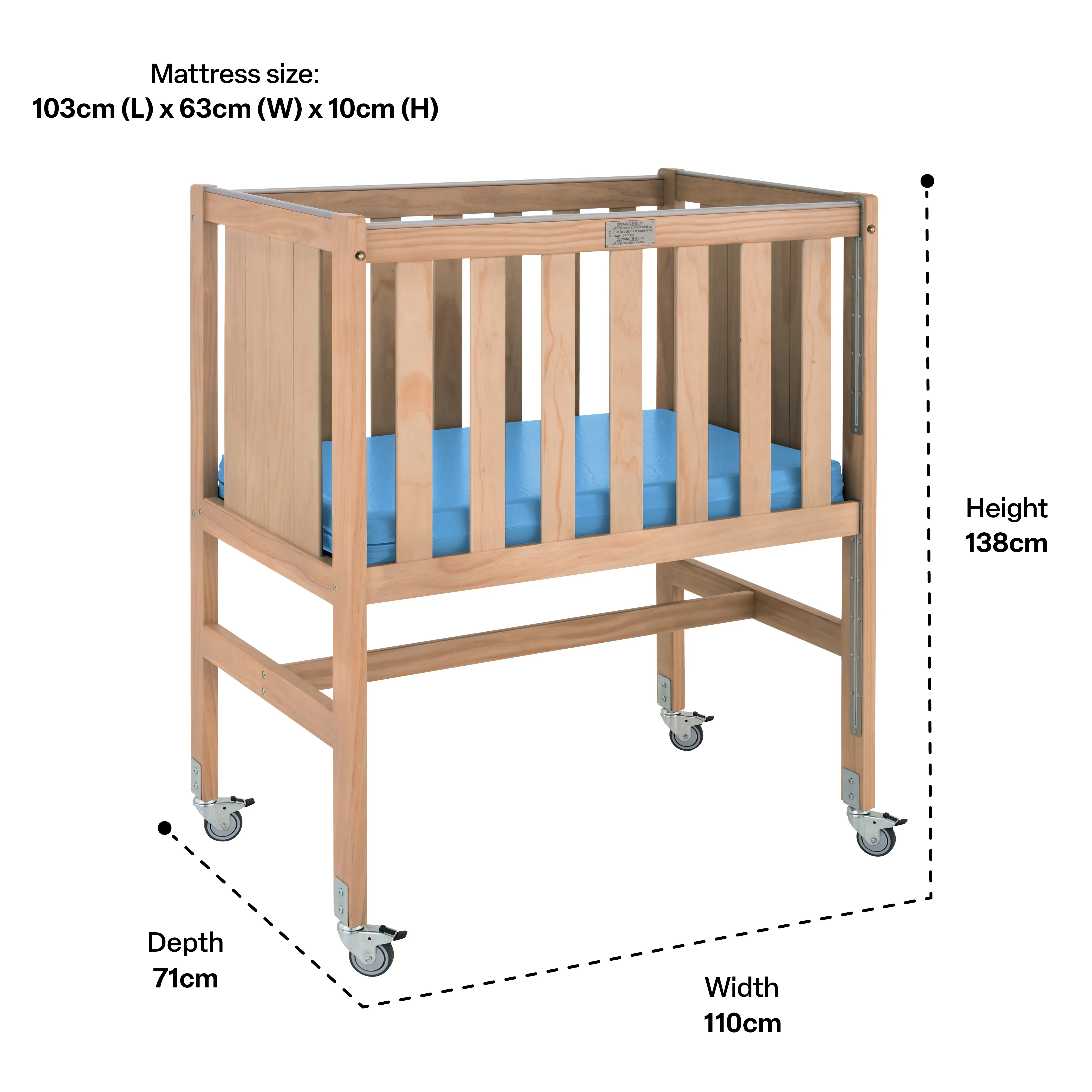SafeSpace Ergonomic Cot with Mattress Natural
