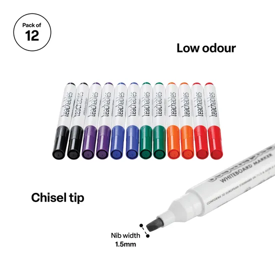 Teachables Whiteboard Markers Chisel Tip Assorted – Pack of 12