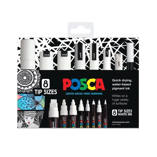 POSCA White Assorted Tip Marker Pack of